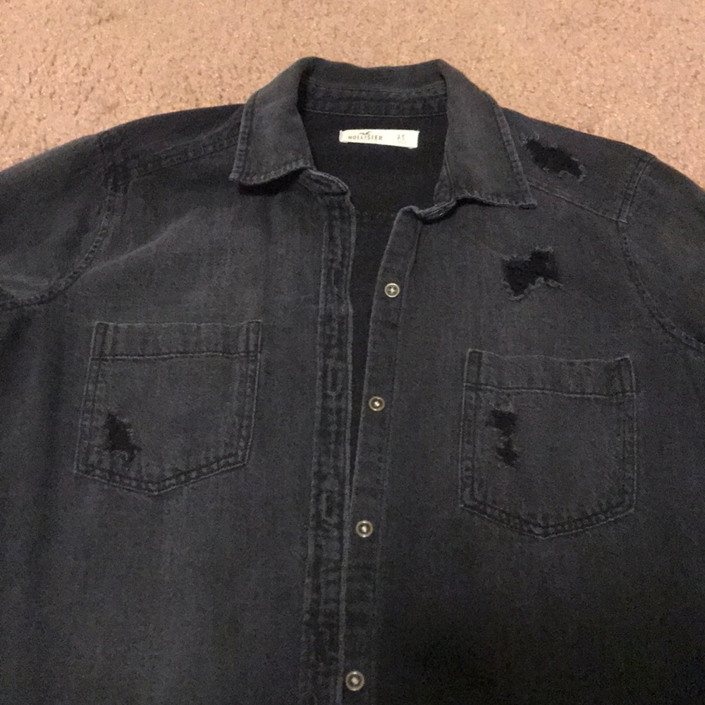 Hollister Top button down black denim shirt